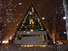 Rear of the Arctic cathedral showing the stained glass window