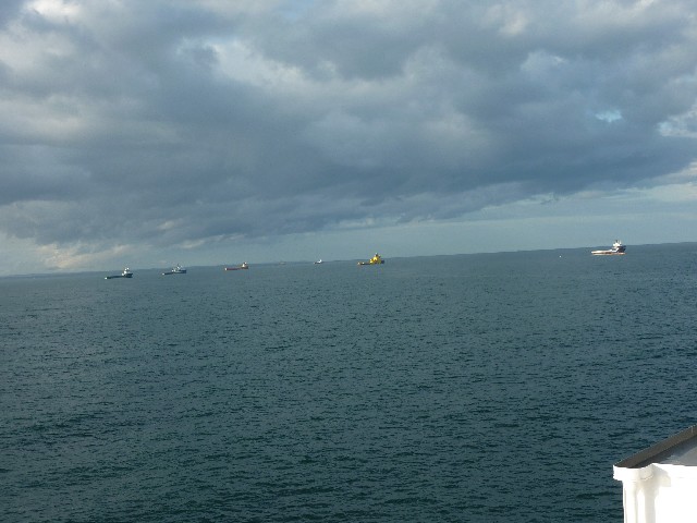 Container ships moored outside ports