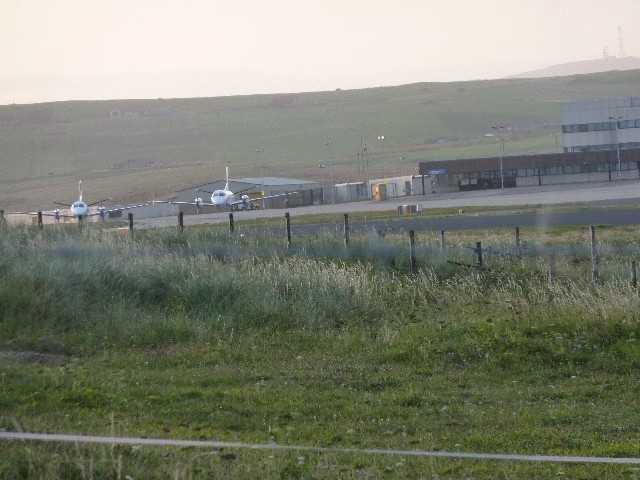 Sumburgh International airport - they fly to Bergen in Norway from here