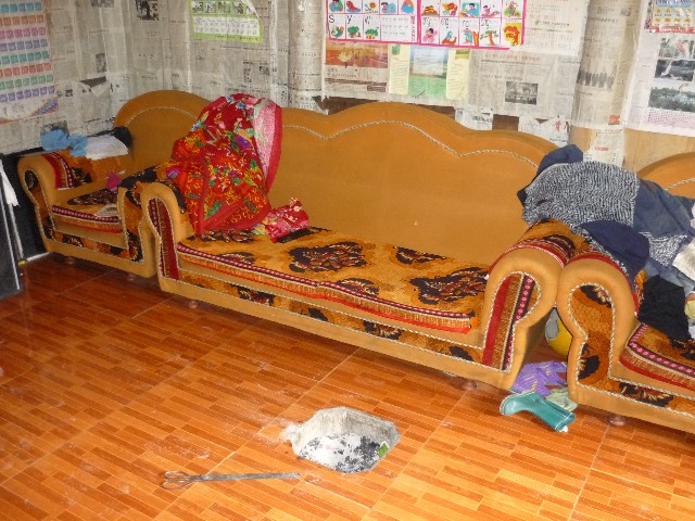 Living room with fire in floor