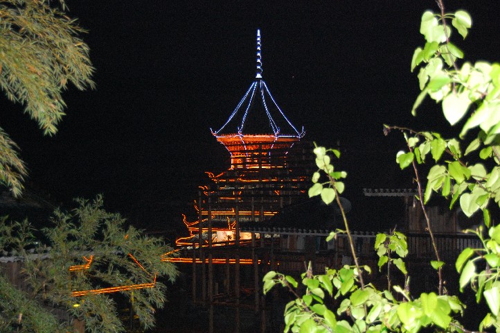 Night time view of the drum tower