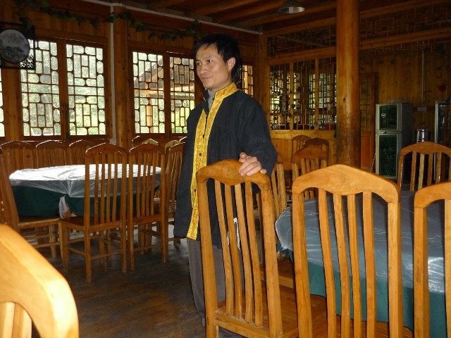 Showing off the yellow decorated jacket