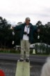 The driver peforms a balancing act