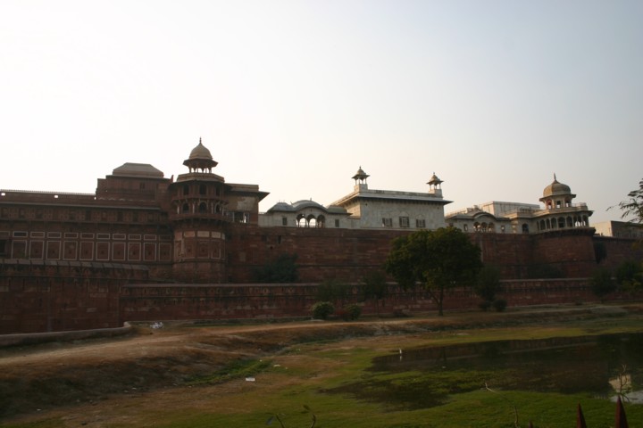 The Agra Red Fort from the approach road