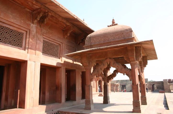 A carved entrance porch