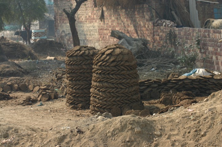 Neatly stacked fuel cakes