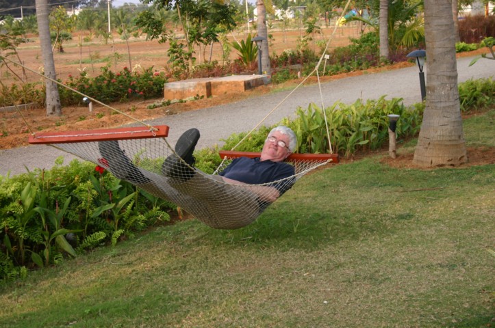 Outside our cottage the tourist relaxes
