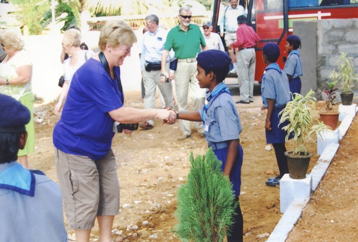Jane says 'Vanakum' to a greeter