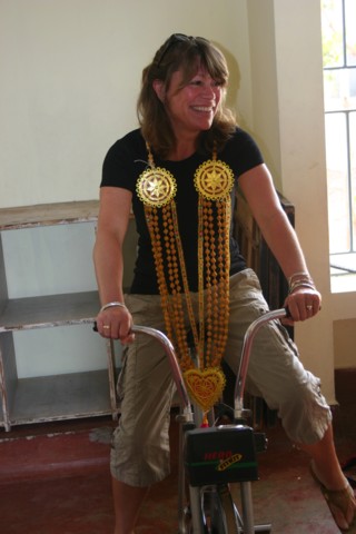 Suzi makes use of the equipment in their fitness centre