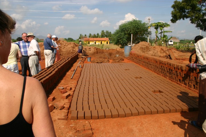 Prepared bricks drying in sun