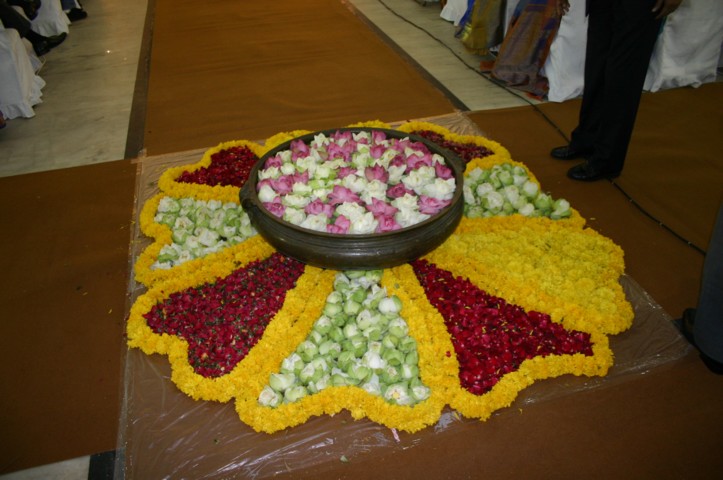 Flower arrangement in an aisle of the hall