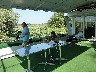 In the shade of the restaurant deck