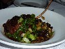 Venison chop with beans bok choi and veg